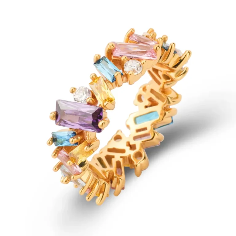 Multi-colored gemstone ring.
